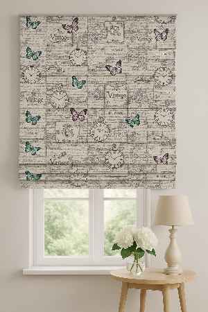 Genç Odası Kelebek Desen Retro Ütü İstemez Vintage Katlamalı Modern Mutfak Çocuk Odası Perdesi