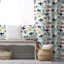 Uçan Araçlar Fon Perde Evim801 Kumaşı Kalındır Duck Bezi Değildir- Mavi-beyaz