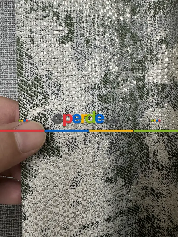 Yatak Odası - PatineDesenli Bej Yeşil Desenli Jakar Fon Perde (180)- Yeşil Koyu Yeşil