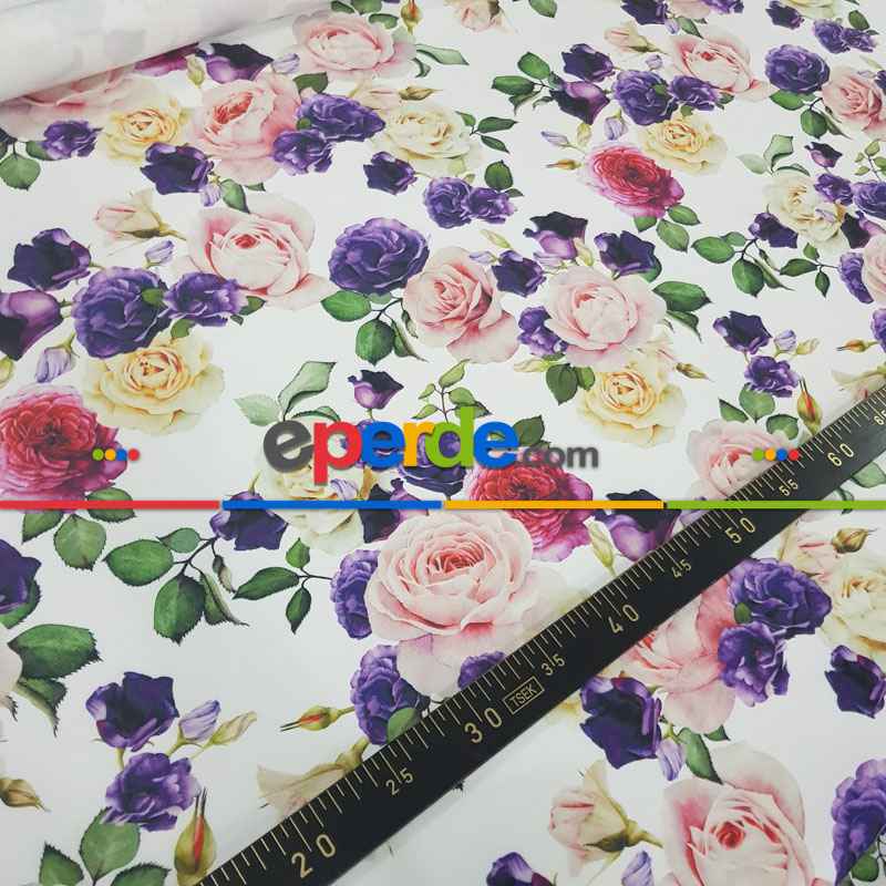 Çiçek Desenli Fon Perde Evm673 Kumaşı Kalındır Duck Bezi Değildir- Beyaz-Pembe Açık