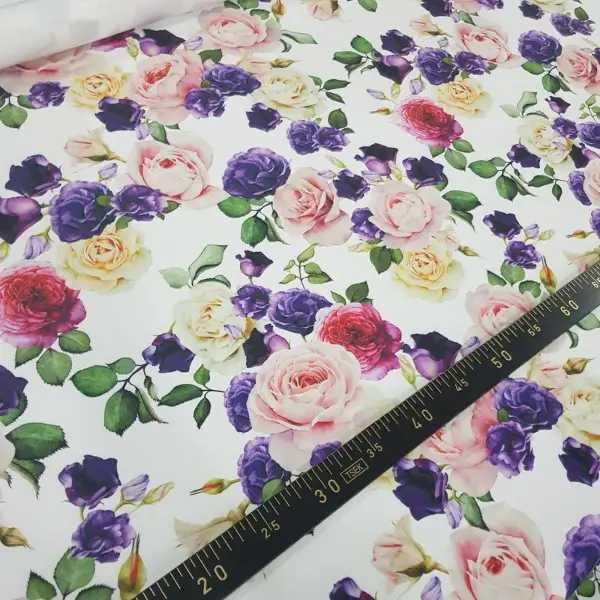 Çiçek Desenli Fon Perde Evm673 Kumaşı Kalındır Duck Bezi Değildir- Beyaz-Pembe Açık