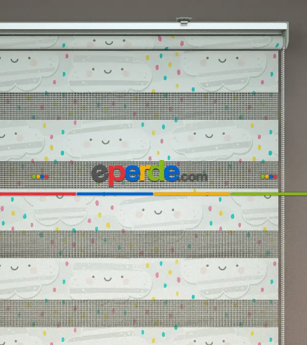 Bulut Desenli Baskılı Zebra Perde- Çok Renkli