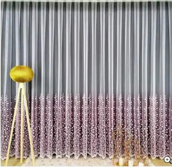 Salon Tül - Degrade İşlemeli Pembe Tül