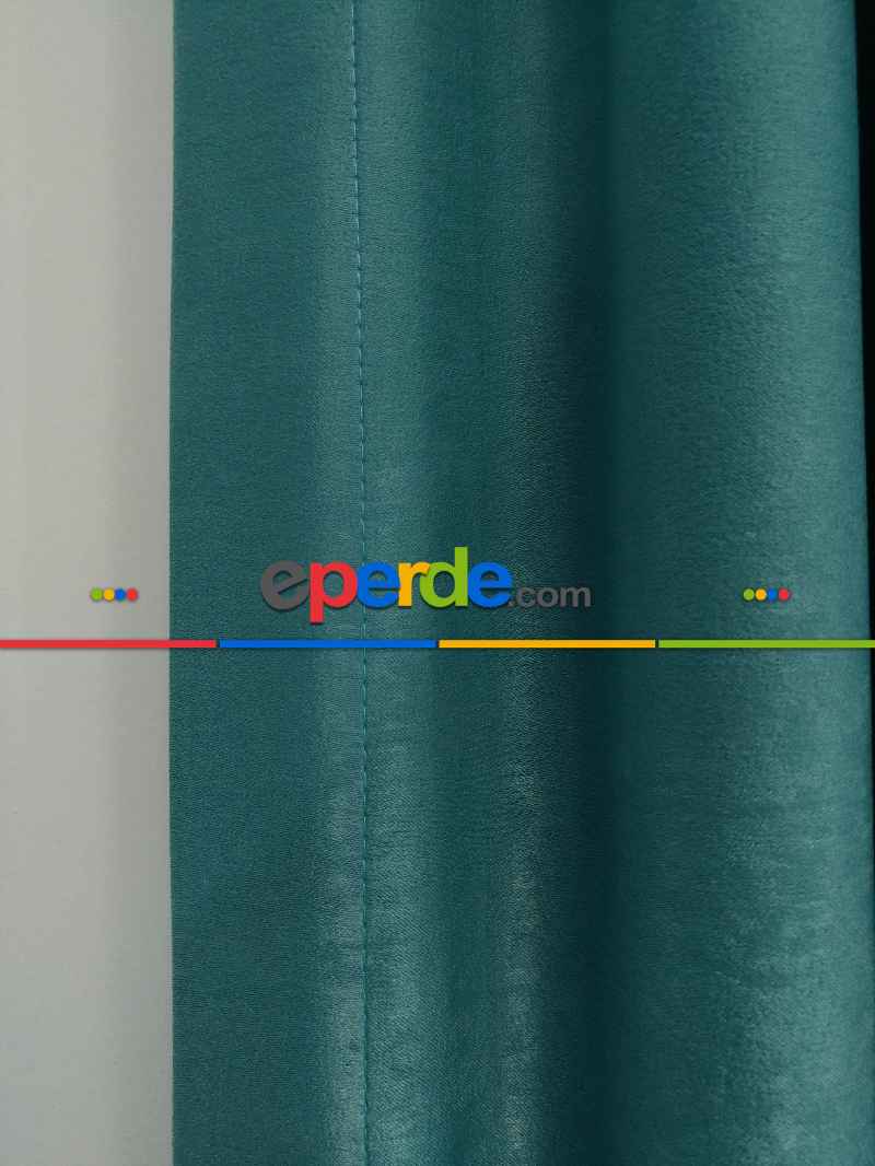 Salon - Soft Fon Perde Açık Petrol Dökümlü En - Petrol Mavisi