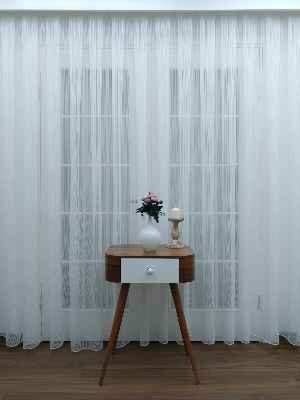 Düz Boyuna Çizgili Tül Perde- Ekru - Kurşunlu Tül