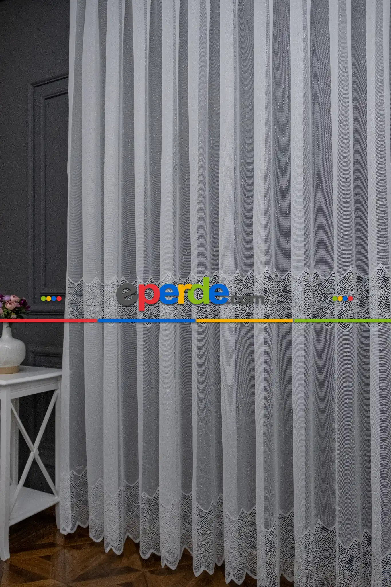 Taç Tül Perde - Taç Örme Tül Perde - Desenli Tül Perde - Ara Dantel Spor Örme Entel Desenli Tül