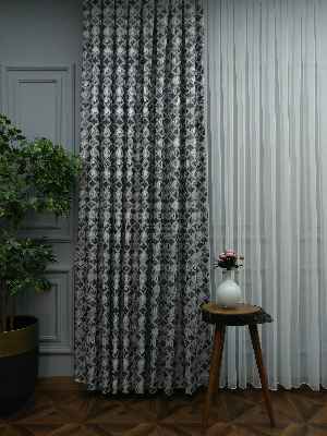 Gri Desenli Jakar Fon Perde (180)- Füme