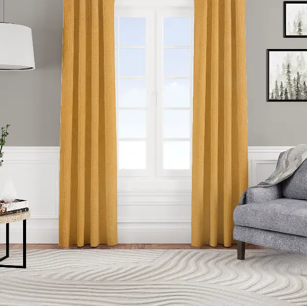 Kadife Dokulu Fon Perde Pilesiz Tek Kanat Sarı