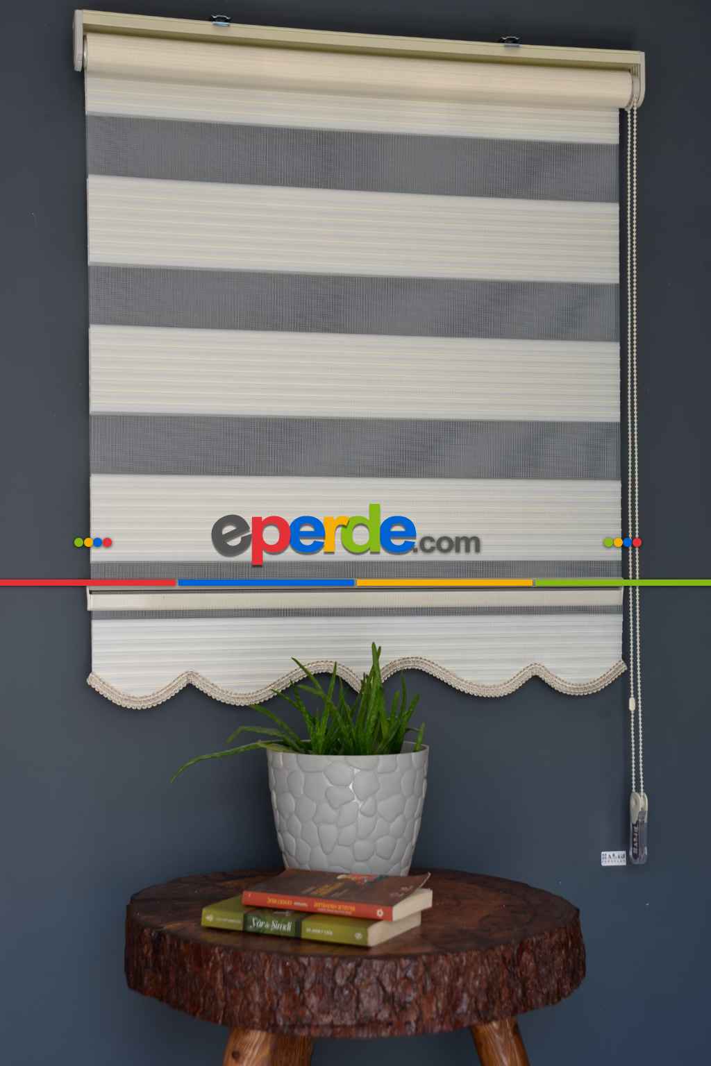 Oturma Odası - Halim Perdesan Gp-02 Ekru Renk Etekli Veya Eteksiz Geniş Pliseli Zebra Stor Perde