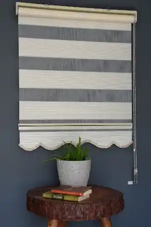 Halim Perdesan Gp-02 Ekru Renk Etekli Veya Eteksiz Geniş Pliseli Zebra Stor Perde