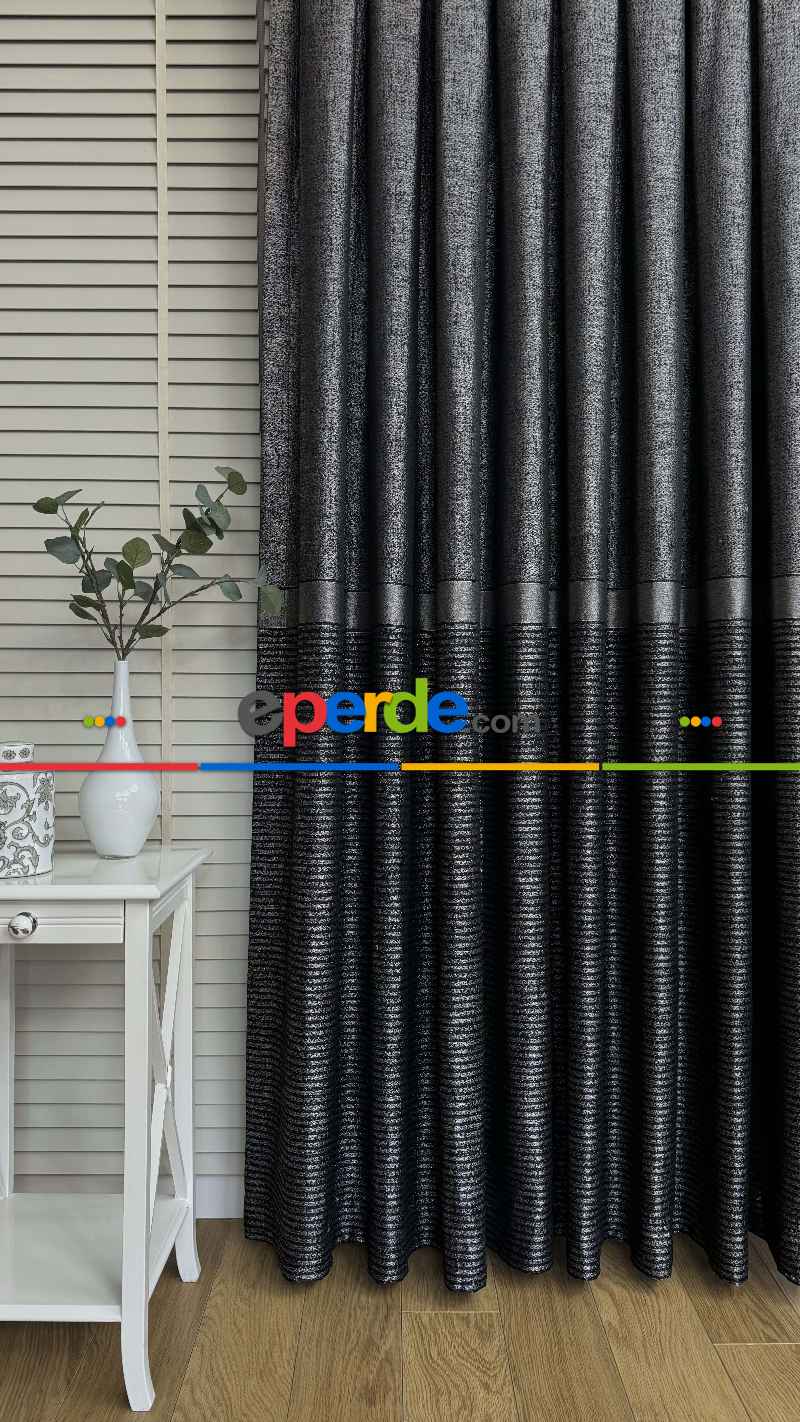Antrasit Gri Jakar Dokuma Çizgili Pano Fon Perde