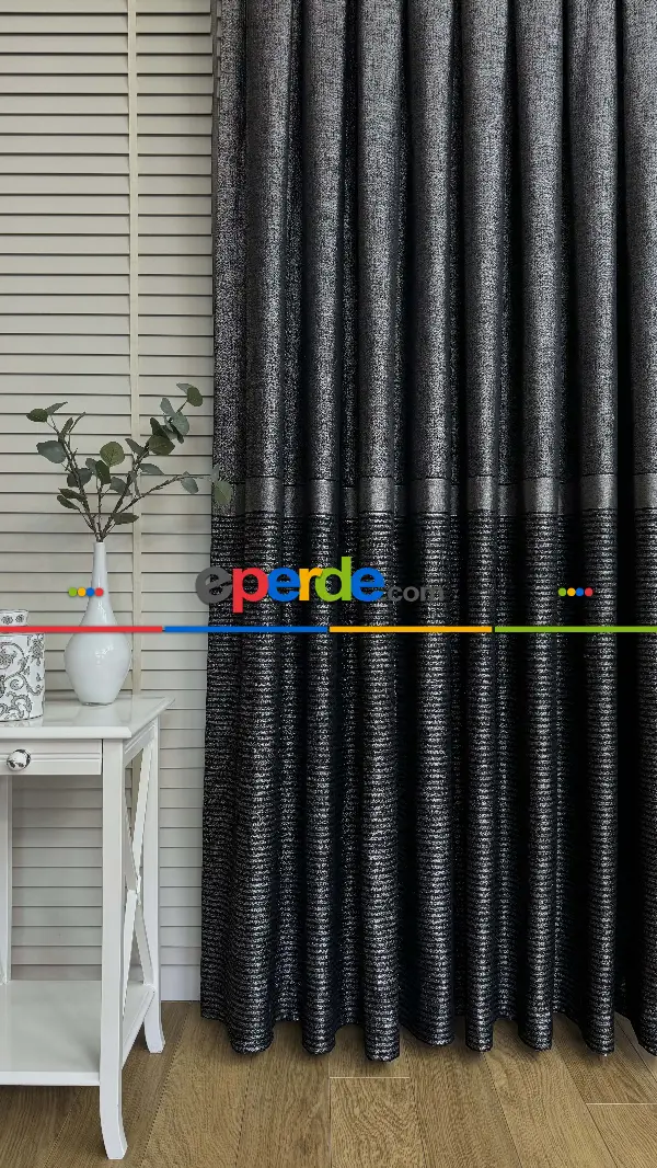Antrasit Gri Jakar Dokuma Çizgili Pano Fon Perde