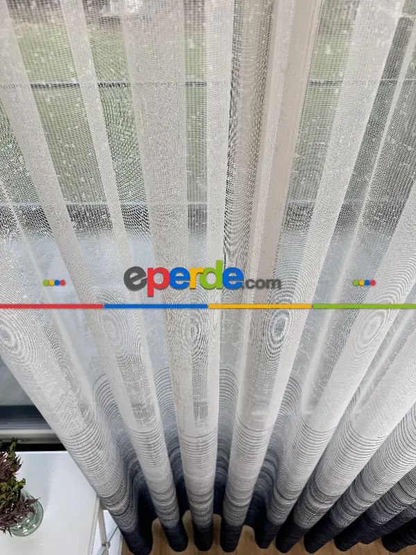 Yatak Odası - Siyah Beyaz Çizgili Degrade Geçişli Tül Perde, Fransız Örme Tül