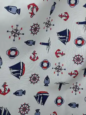 Denizci - Çapalı Desenli Kumaş - Metre İle Satış - Dikişsiz Kumaş (sadece Desenli Kısım) Çok Amaçlı Kumaş- Lacivert-mavi-kırmızı