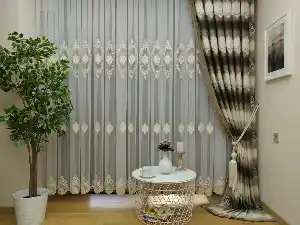 Renk Geçişli Jakar Desenli Salon Fon Perdesi -kahve Venge -sütlü Kahve - Bej ( Kendinden Saçaklı)- Bej-kahve Venge-sütlü Kahve