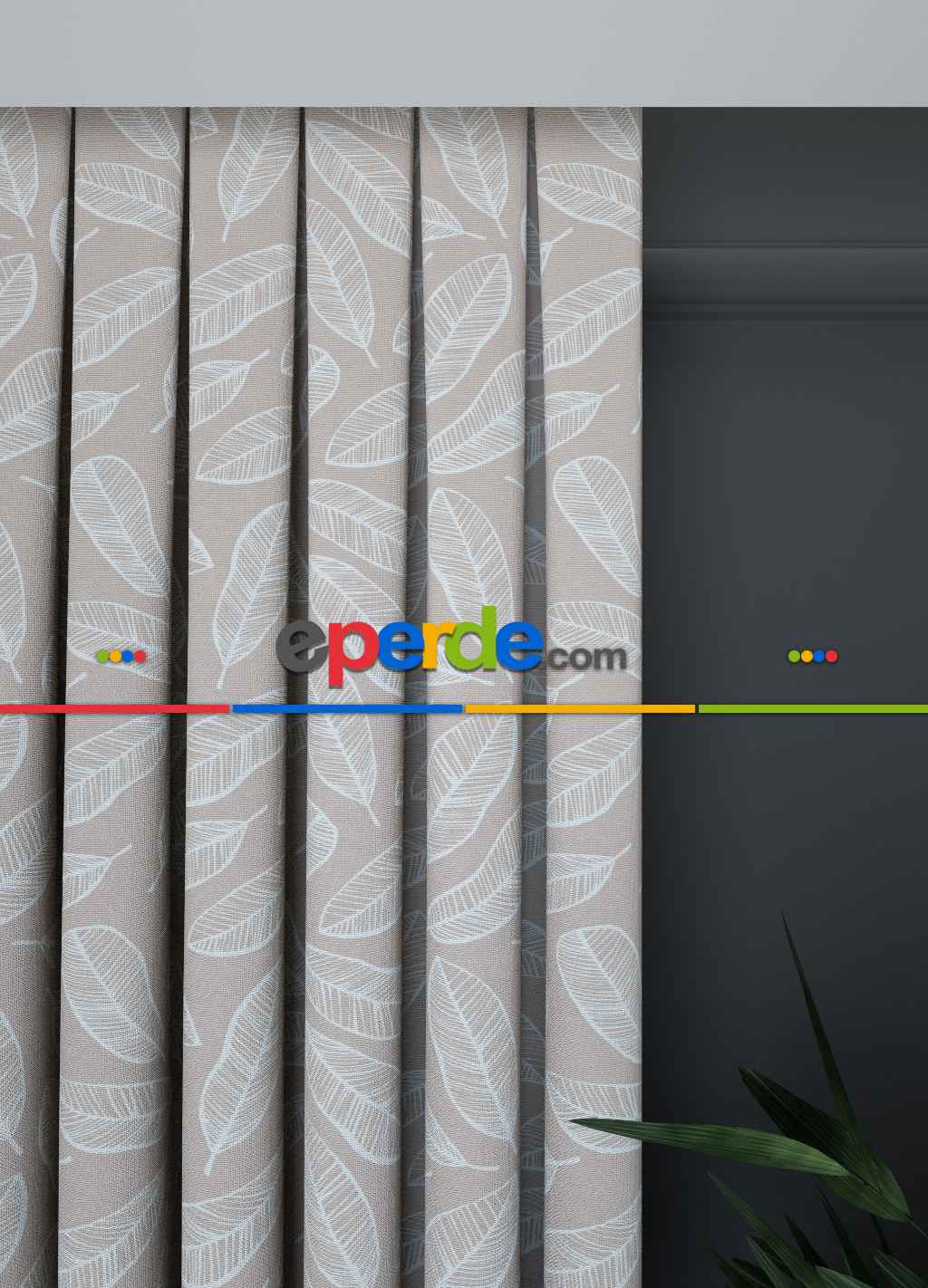 Geniş En Bej Renk Yaprak Desenli Fon Perde 1. Kalite