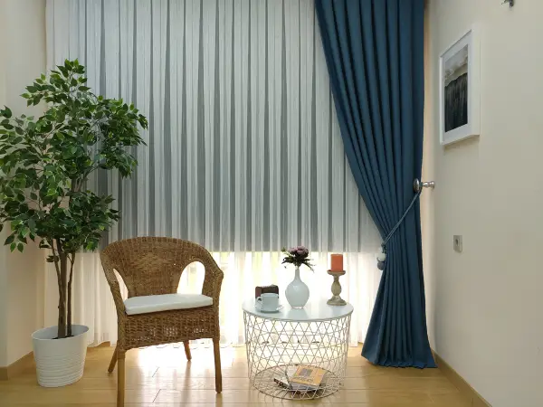 Salon Fon Perde - Keten Mavi Renk Düz Fon Perde - Mavi