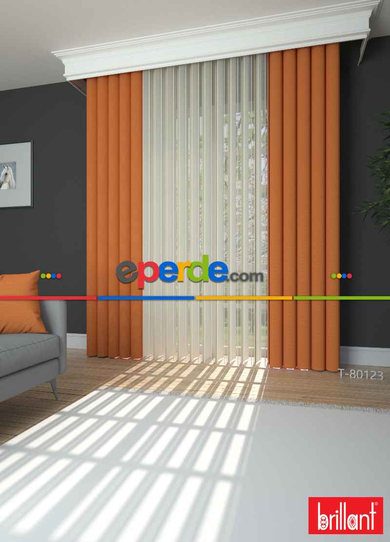 Brillant Akıllı Tül Perde Turuncu Renkli Tül Dikey Zebra Perde Düz 1. Kalite