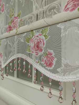 Pembe Çiçek Desenli Çiftli Sistem Tül Stor Perde- Pembe