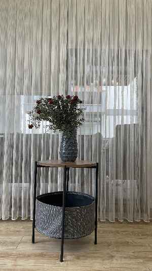 % 50 İndirimli Hazır Ürün -çizgili Düz Tül Perde - Krem Rengi - Ütü İstemez