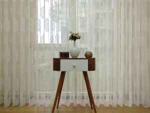 Damask Desenli Özel Örme Dokulu Tül Perde- Ekru