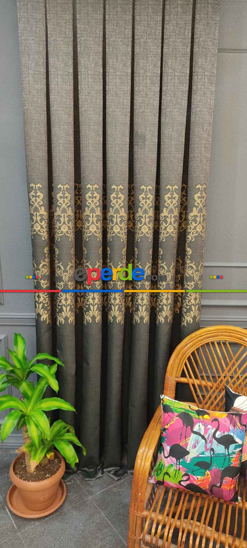 Salon Fon Perde - Kahverengi Desenli Fon Perde, Adet Fiyatıdır, İstediğiniz Boy Ölçüsünde Dikilir, Eni 50 İla 100cm Arası Seçenekler, Sık Piledir 100cm X 1cm 