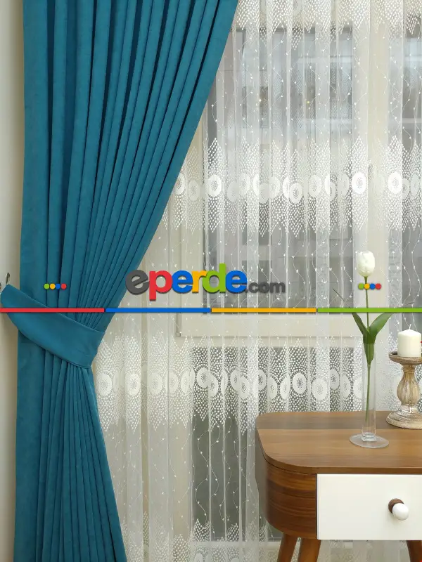 Petrol Rengi - Düz Fon Perde ( Dökümlü Fon Perde)- Petrol Mavisi