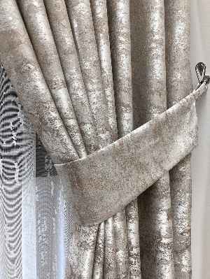 Bej - Katyonik Jakar Fon Perde- Bej