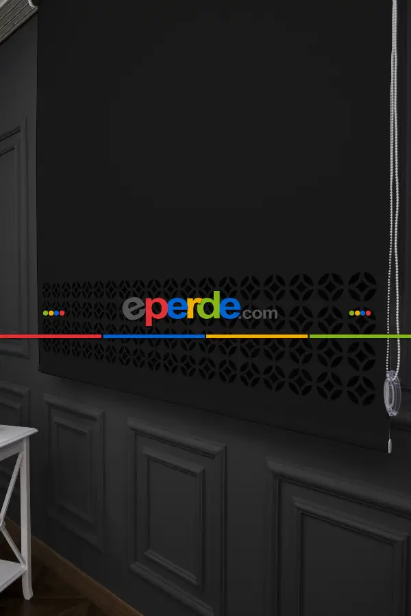 Salon Stor - Siyah Renk Lazer Kesim Mat Stor Perde (ister Düz - İster Lazer Kesimli Satın Alın)