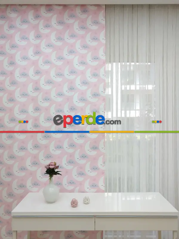 Aydede Desenli Kız Bebek Ve Çocuk Odası Fon Perde Modelleri- Gri-Füme-Antrasit-Beyaz-Pembe