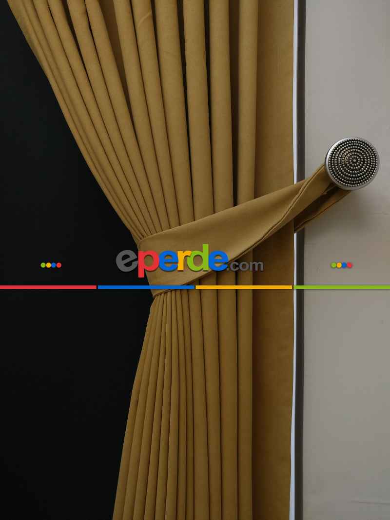 Düz Renk Dökümlü Fon Perde Bej Hardal(150)- Bej Hardal