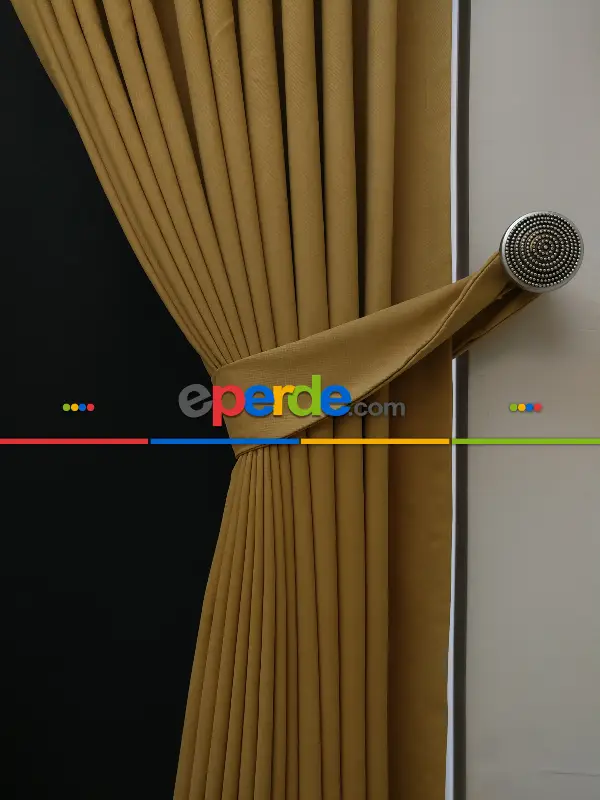 Düz Renk Dökümlü Fon Perde Bej Hardal(150)- Bej Hardal