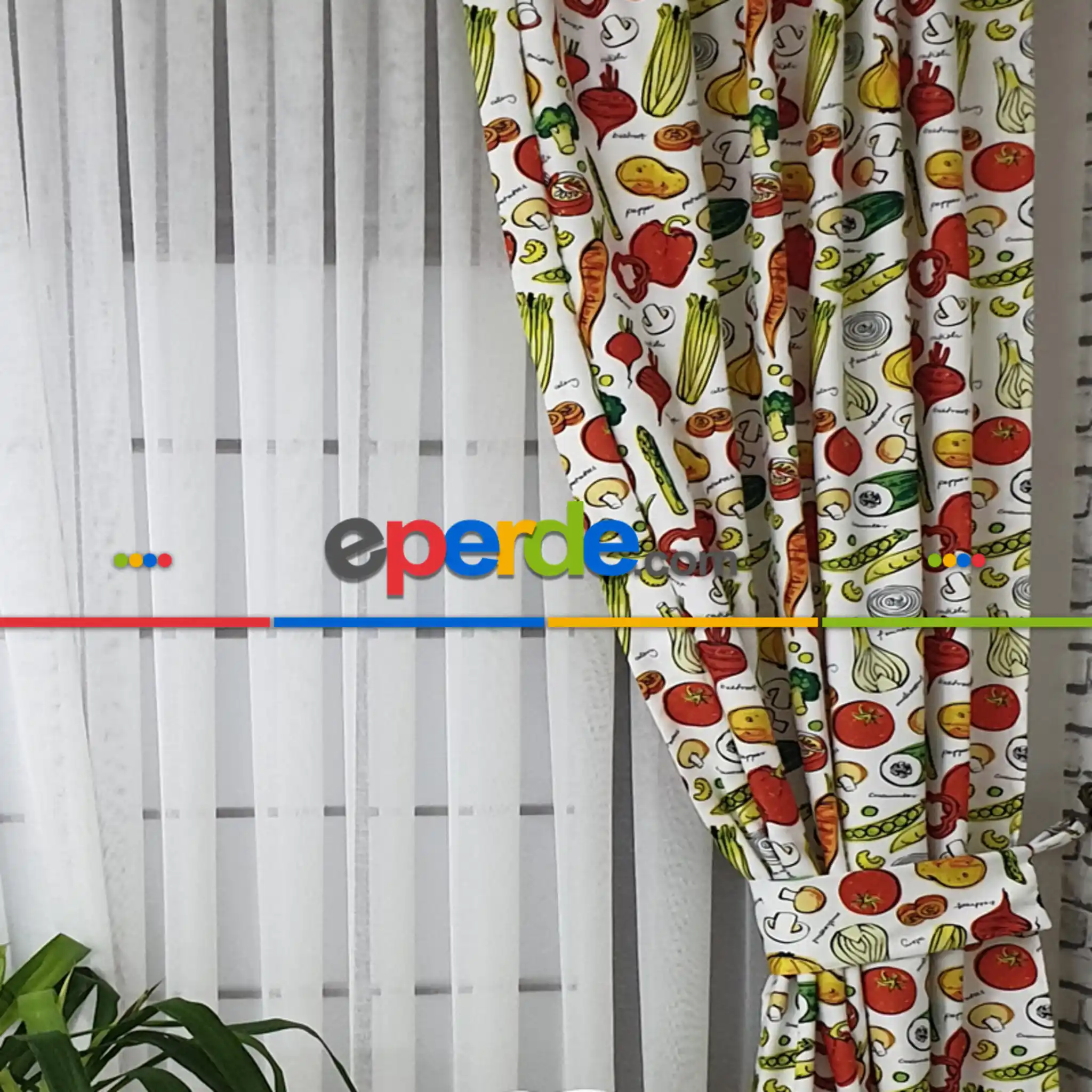 Sebze Desenli Fon Perde K735 Kumaşı Kalındır Duck Bezi Değildir- Yeşil-Kırmızı-Sarı-Beyaz-Turuncu