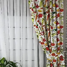 Mutfak Perdesi Kanat Fon Perde Sebze Desenli- Yeşil