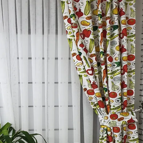 Sebze Desenli Fon Perde K735 Kumaşı Kalındır Duck Bezi Değildir- Yeşil-Kırmızı-Sarı-Beyaz-Turuncu