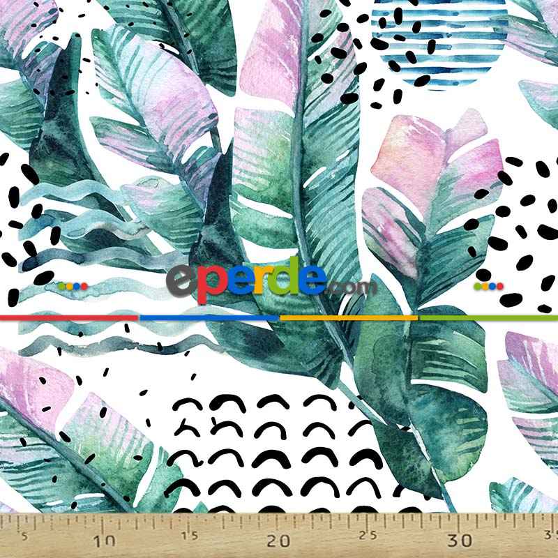 Mutfak Perdesi Kanat Fon Perde Yaprak Desenli- Siyah