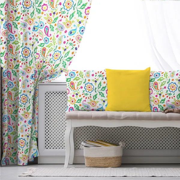 Etnik Desenli Fon Perde Evim801 Kumaşı Kalındır Duck Bezi Değildir- Mavi-beyaz