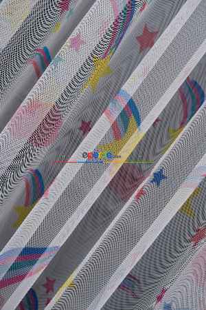 Hazır Ölçülü Petek Zemin Mavi Ve Yeşil Renkli Gökkuşağı Desenli Grek Baskılı Tül Perde