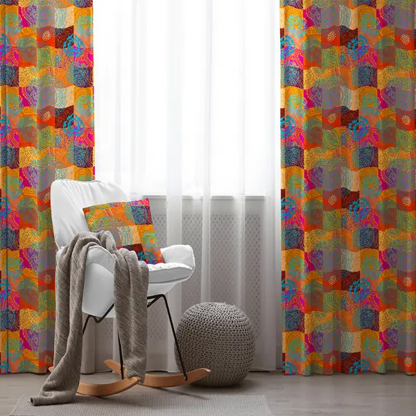 Etnik Desenli Fon Perde Evim K-209 Kumaşı Kalındır Duck Bezi Değildir