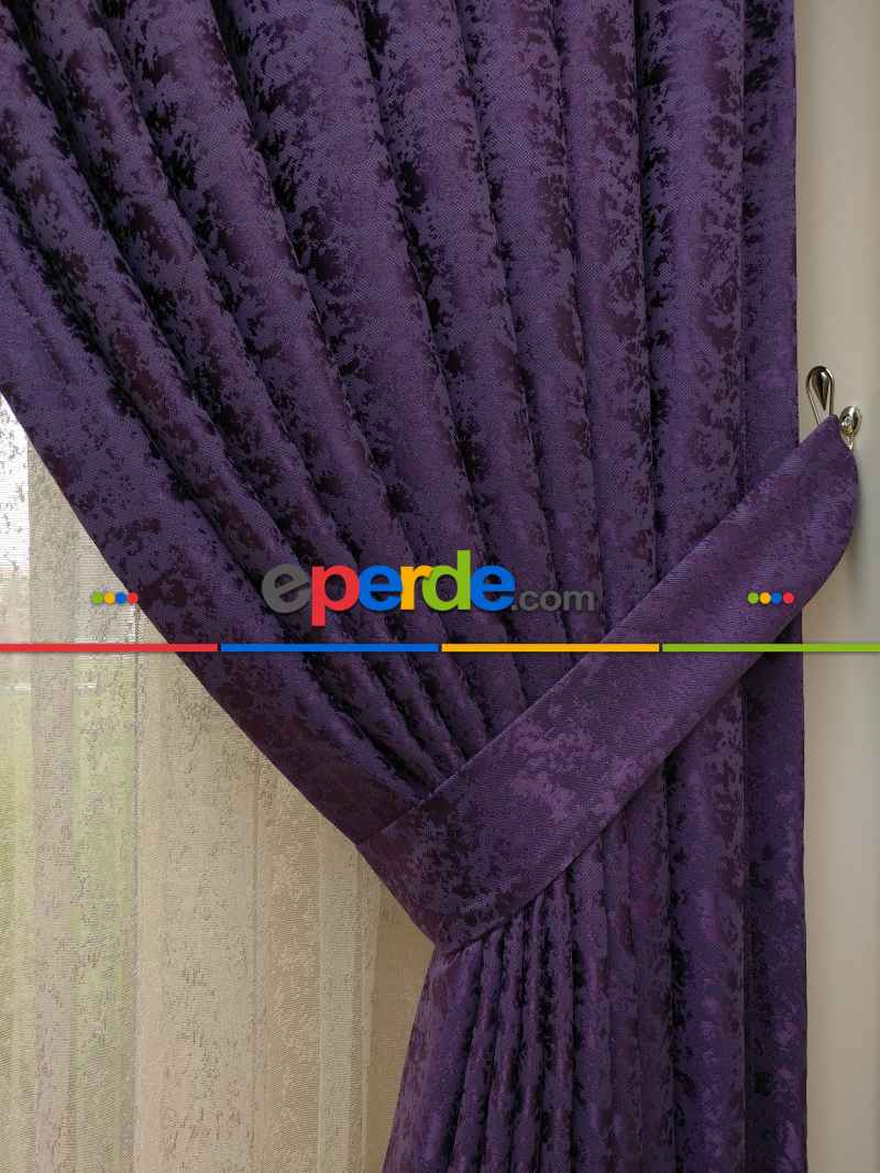 Mor İ Duz Jakar Fon Perde (150)- Mor Patlıcan Moru