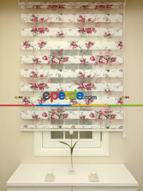 Zebra Perde - Çiçek Baskılı Çocuk Ve Genç Odası- Mor