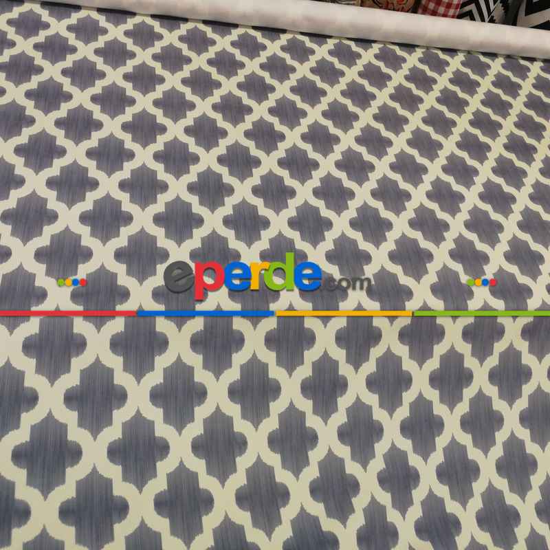 Geometrik Desenli Fon Perde Evm366 _g - Kumaşı Kalındır Duck Bezi Değildir.- Gri-füme-antrasit-beyaz
