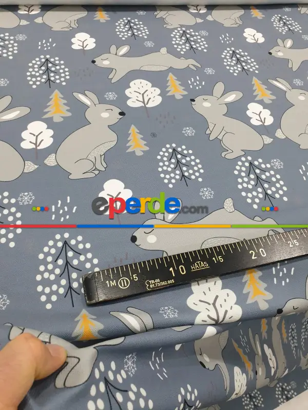 Bebek Odası Fon - Tavşan Desenli Fon Perde Evm1088-4 Kumaşı Kalındır Duck Bezi Değildir- Siyah