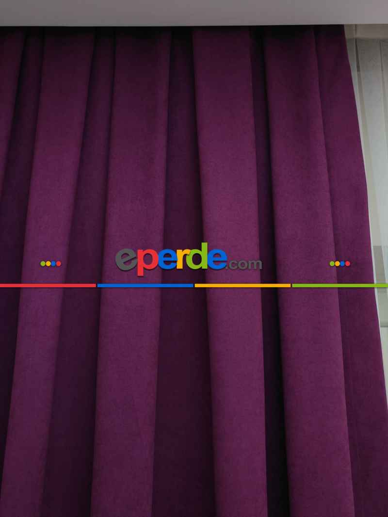 Mor Düz Sade Mutfak Fon Perde Yan Kanat Perdesi- Mor