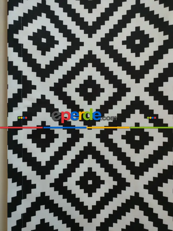 Yatak Odası - Beyaz Siyah Karo Desenli Hazır Fon Perde - Kumaşı Kalındır Duck Bezi Değildir- Siyah-Beyaz