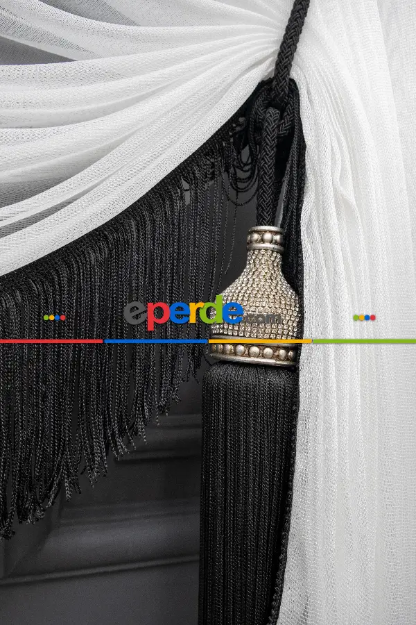 Monalisa Yalancı Kruvaze - Tülden Fon - Halat İle Yana Toplamalı Tül - Kordon Toplama Tül - Çift Veya Tek Kanat Toplama - Aksesuar İlave Ücretlidir - Kurşunlu Tül