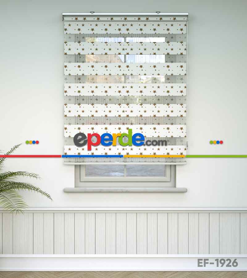 Yıldız Desenli Baskılı Zebra Perde- Çok Renkli