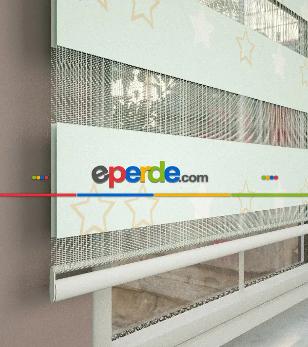 Yıldız Desenli Baskılı Zebra Perde- Çok Renkli