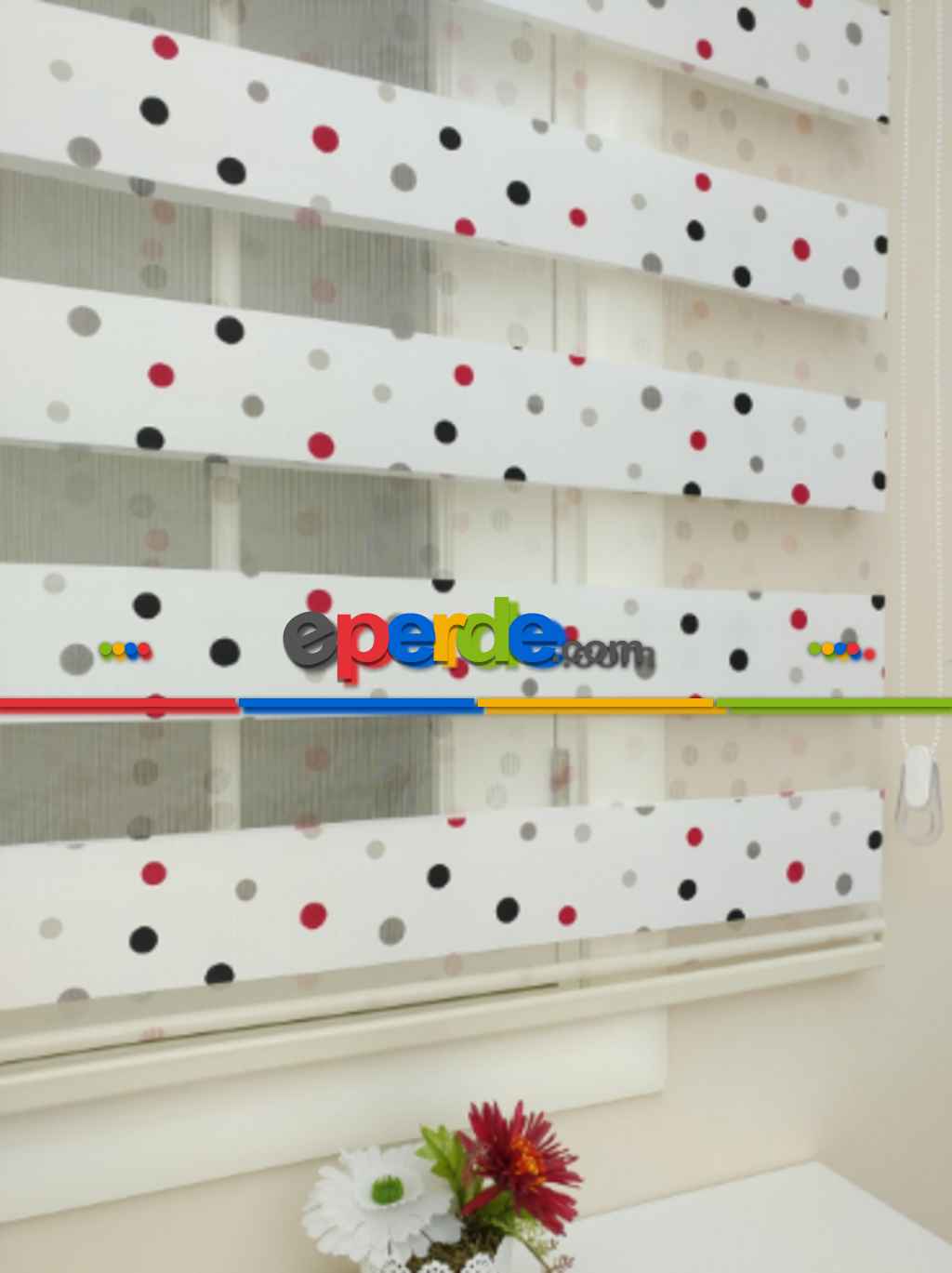 Brillant Renkli Basklı Çocuk Odası Zebra Perde- Siyah-kırmızı-beyaz