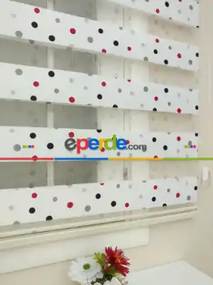 Brillant Renkli Basklı Çocuk Odası Zebra Perde- Siyah-kırmızı-beyaz
